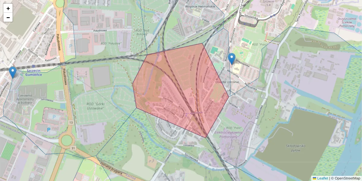 Szczegółowa mapa kodu pocztowego 70-013 z granicami, sąsiednimi kodami pocztowymi i urzędami pocztowymi