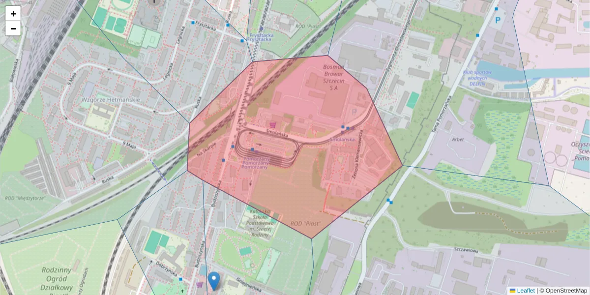 Szczegółowa mapa kodu pocztowego 70-026 z granicami, sąsiednimi kodami pocztowymi i urzędami pocztowymi