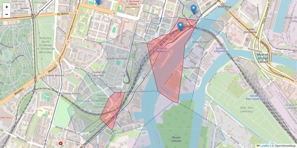 Szczegółowa mapa kodu pocztowego 70-035 z granicami, sąsiednimi kodami pocztowymi i urzędami pocztowymi