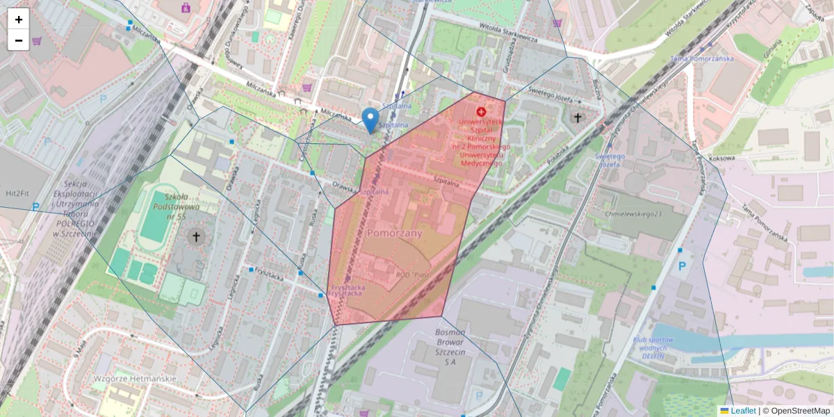 Szczegółowa mapa kodu pocztowego 70-111 z granicami, sąsiednimi kodami pocztowymi i urzędami pocztowymi
