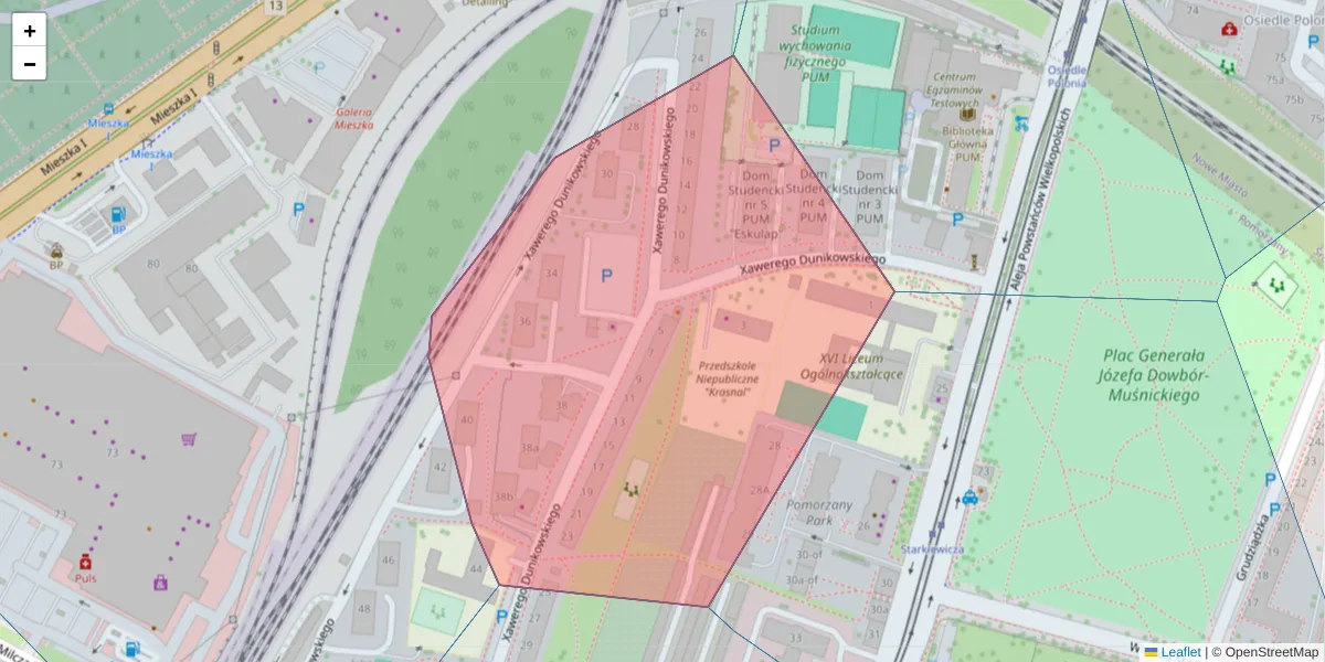 Szczegółowa mapa kodu pocztowego 70-123 z granicami, sąsiednimi kodami pocztowymi i urzędami pocztowymi