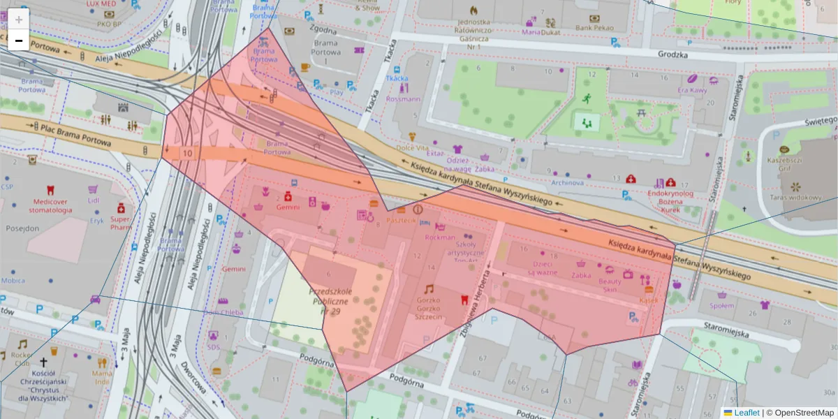 Szczegółowa mapa kodu pocztowego 70-201 z granicami, sąsiednimi kodami pocztowymi i urzędami pocztowymi