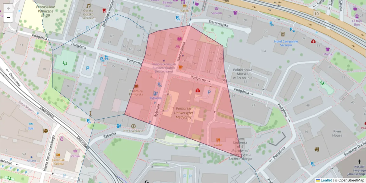 Szczegółowa mapa kodu pocztowego 70-204 z granicami, sąsiednimi kodami pocztowymi i urzędami pocztowymi