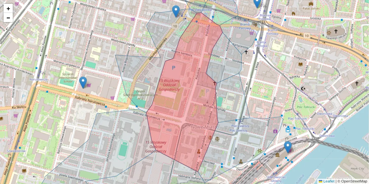 Szczegółowa mapa kodu pocztowego 70-230 z granicami, sąsiednimi kodami pocztowymi i urzędami pocztowymi