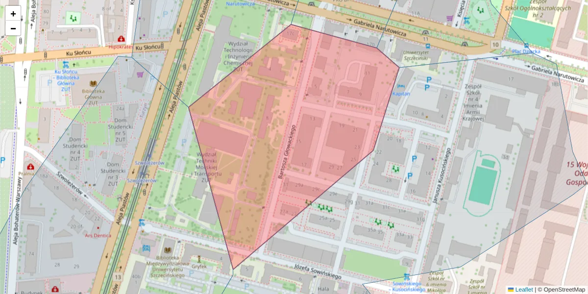 Szczegółowa mapa kodu pocztowego 70-238 z granicami, sąsiednimi kodami pocztowymi i urzędami pocztowymi