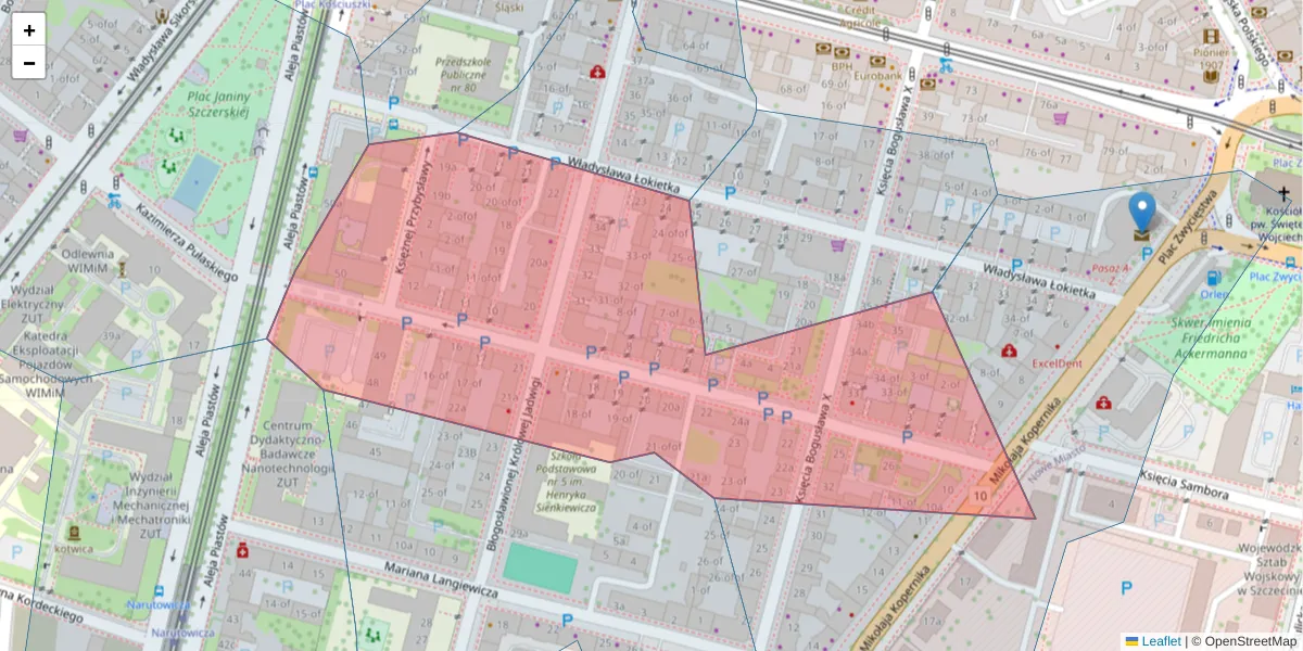 Szczegółowa mapa kodu pocztowego 70-246 z granicami, sąsiednimi kodami pocztowymi i urzędami pocztowymi