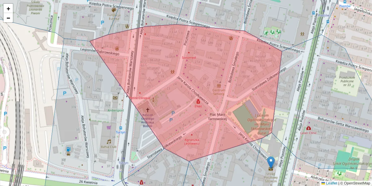 Szczegółowa mapa kodu pocztowego 70-344 z granicami, sąsiednimi kodami pocztowymi i urzędami pocztowymi