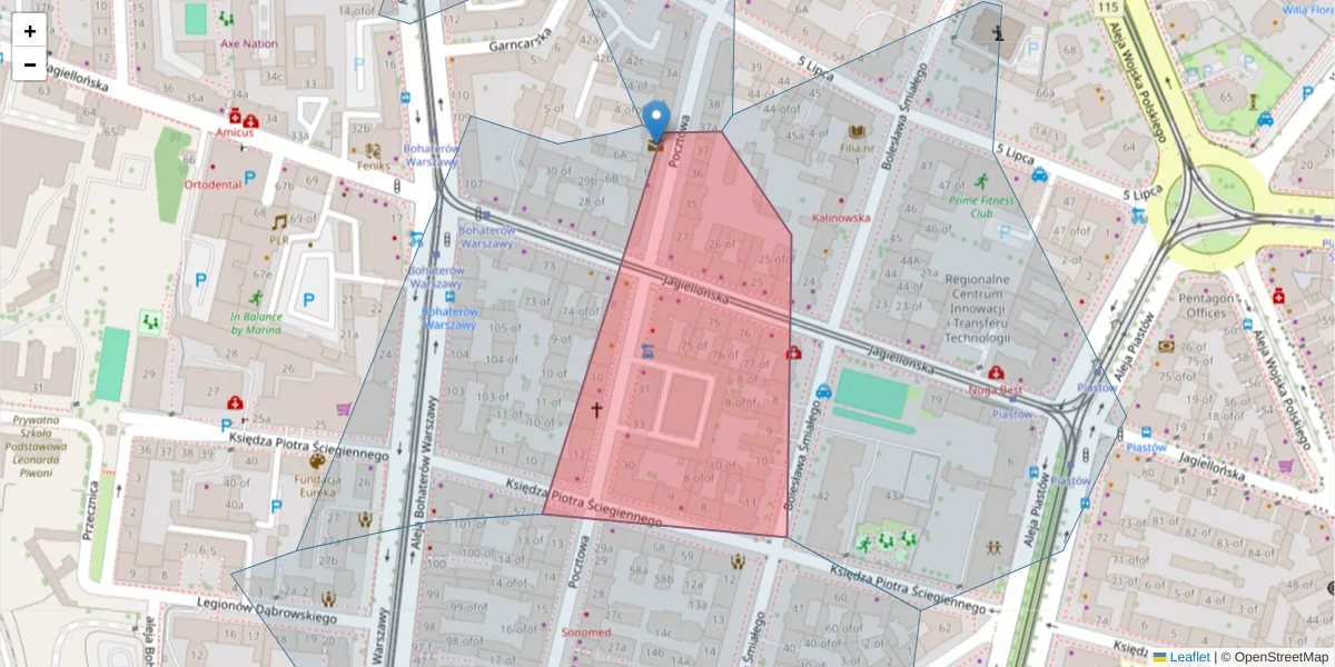 Szczegółowa mapa kodu pocztowego 70-356 z granicami, sąsiednimi kodami pocztowymi i urzędami pocztowymi