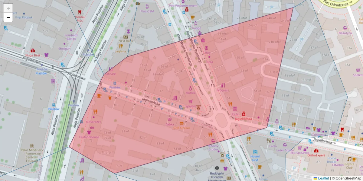 Szczegółowa mapa kodu pocztowego 70-362 z granicami, sąsiednimi kodami pocztowymi i urzędami pocztowymi