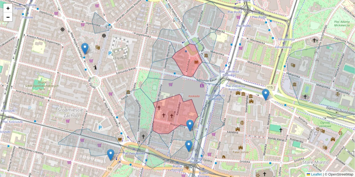 Szczegółowa mapa kodu pocztowego 70-403 z granicami, sąsiednimi kodami pocztowymi i urzędami pocztowymi