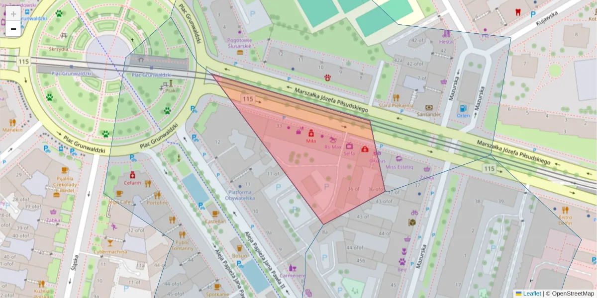 Szczegółowa mapa kodu pocztowego 70-423 z granicami, sąsiednimi kodami pocztowymi i urzędami pocztowymi