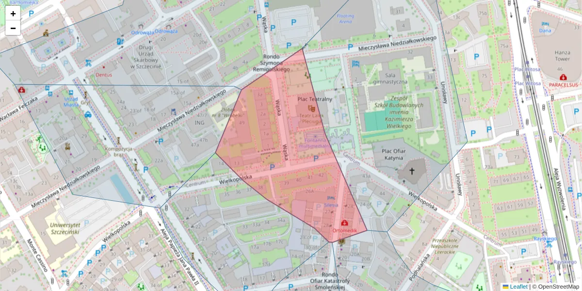 Szczegółowa mapa kodu pocztowego 70-430 z granicami, sąsiednimi kodami pocztowymi i urzędami pocztowymi