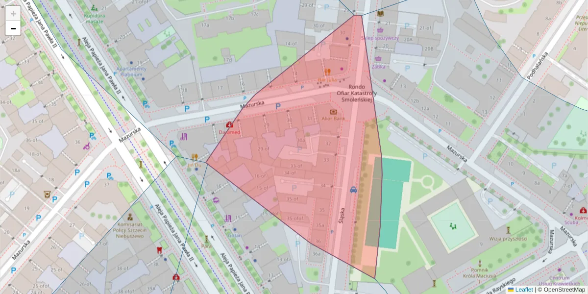 Szczegółowa mapa kodu pocztowego 70-433 z granicami, sąsiednimi kodami pocztowymi i urzędami pocztowymi