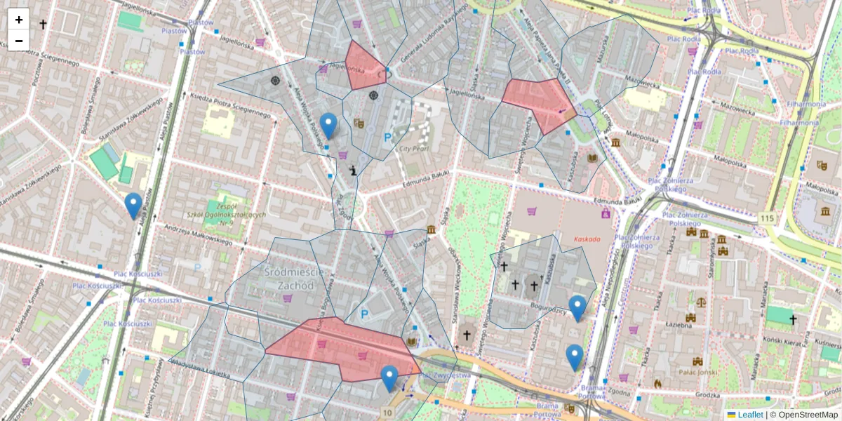 Szczegółowa mapa kodu pocztowego 70-435 z granicami, sąsiednimi kodami pocztowymi i urzędami pocztowymi