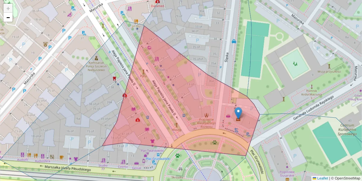 Szczegółowa mapa kodu pocztowego 70-445 z granicami, sąsiednimi kodami pocztowymi i urzędami pocztowymi