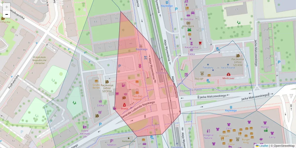 Szczegółowa mapa kodu pocztowego 70-450 z granicami, sąsiednimi kodami pocztowymi i urzędami pocztowymi