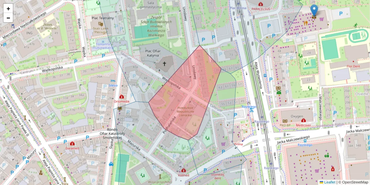Szczegółowa mapa kodu pocztowego 70-452 z granicami, sąsiednimi kodami pocztowymi i urzędami pocztowymi