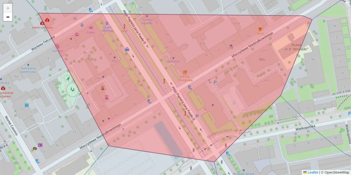 Szczegółowa mapa kodu pocztowego 70-454 z granicami, sąsiednimi kodami pocztowymi i urzędami pocztowymi