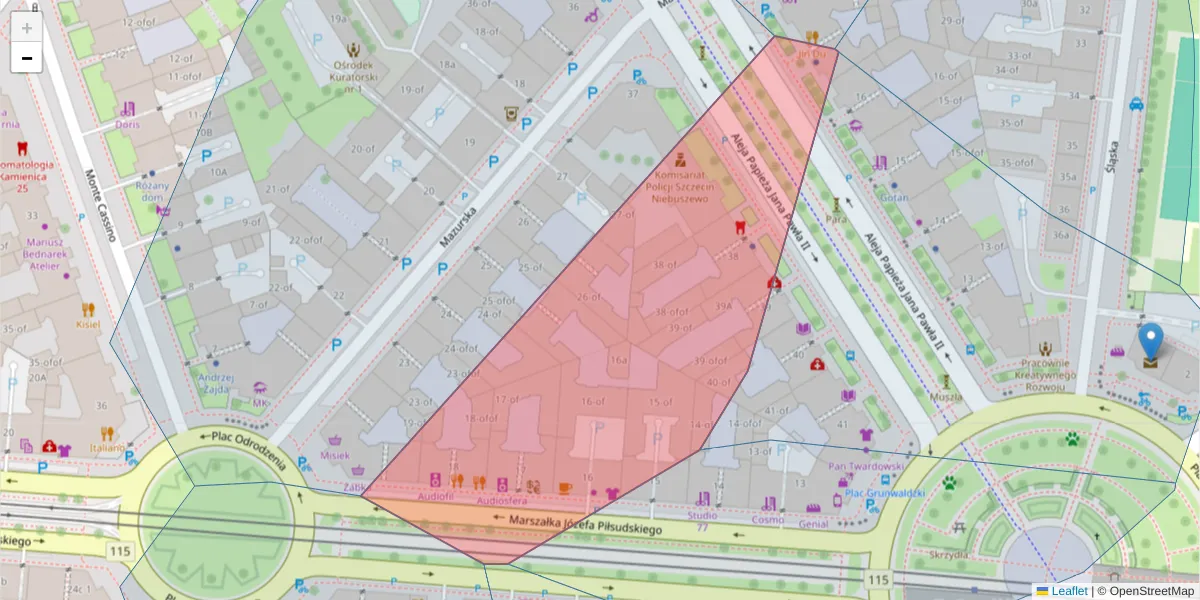 Szczegółowa mapa kodu pocztowego 70-455 z granicami, sąsiednimi kodami pocztowymi i urzędami pocztowymi
