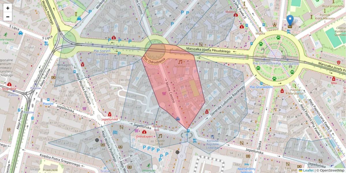 Szczegółowa mapa kodu pocztowego 70-464 z granicami, sąsiednimi kodami pocztowymi i urzędami pocztowymi