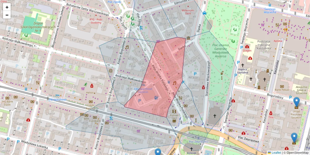 Szczegółowa mapa kodu pocztowego 70-471 z granicami, sąsiednimi kodami pocztowymi i urzędami pocztowymi