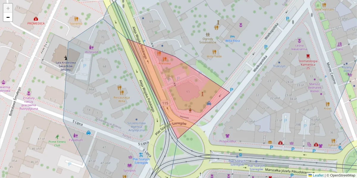 Szczegółowa mapa kodu pocztowego 70-478 z granicami, sąsiednimi kodami pocztowymi i urzędami pocztowymi