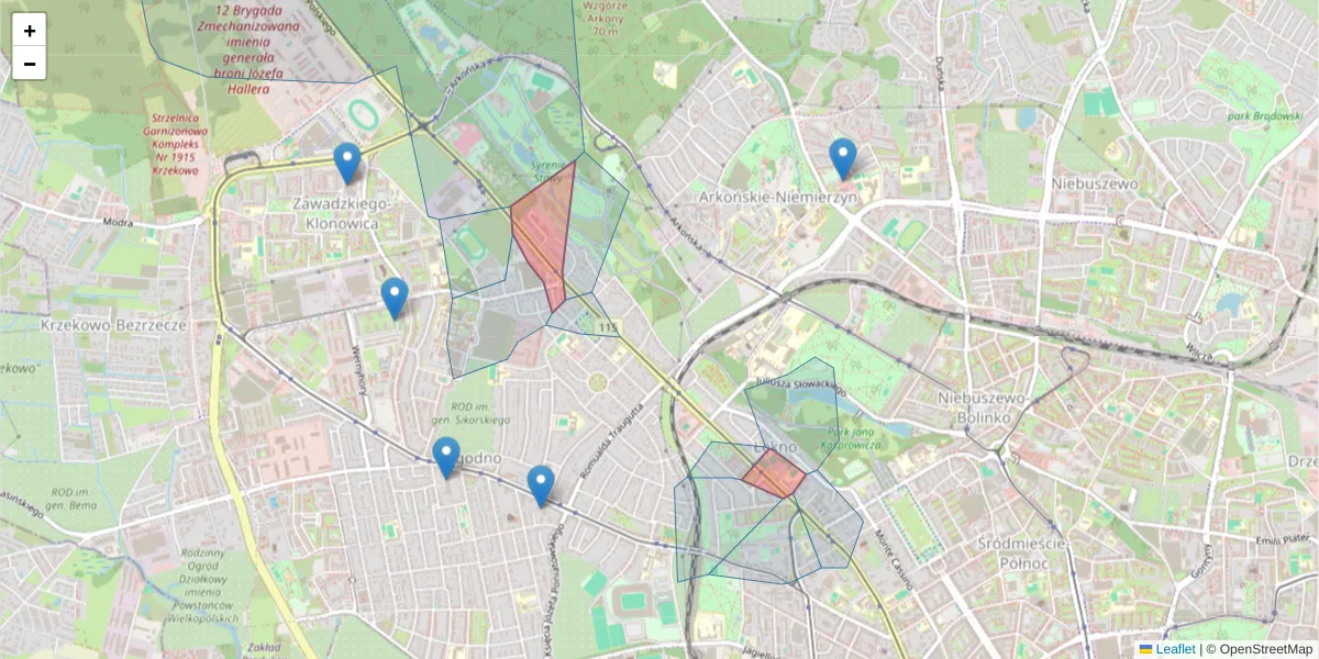 Szczegółowa mapa kodu pocztowego 70-490 z granicami, sąsiednimi kodami pocztowymi i urzędami pocztowymi