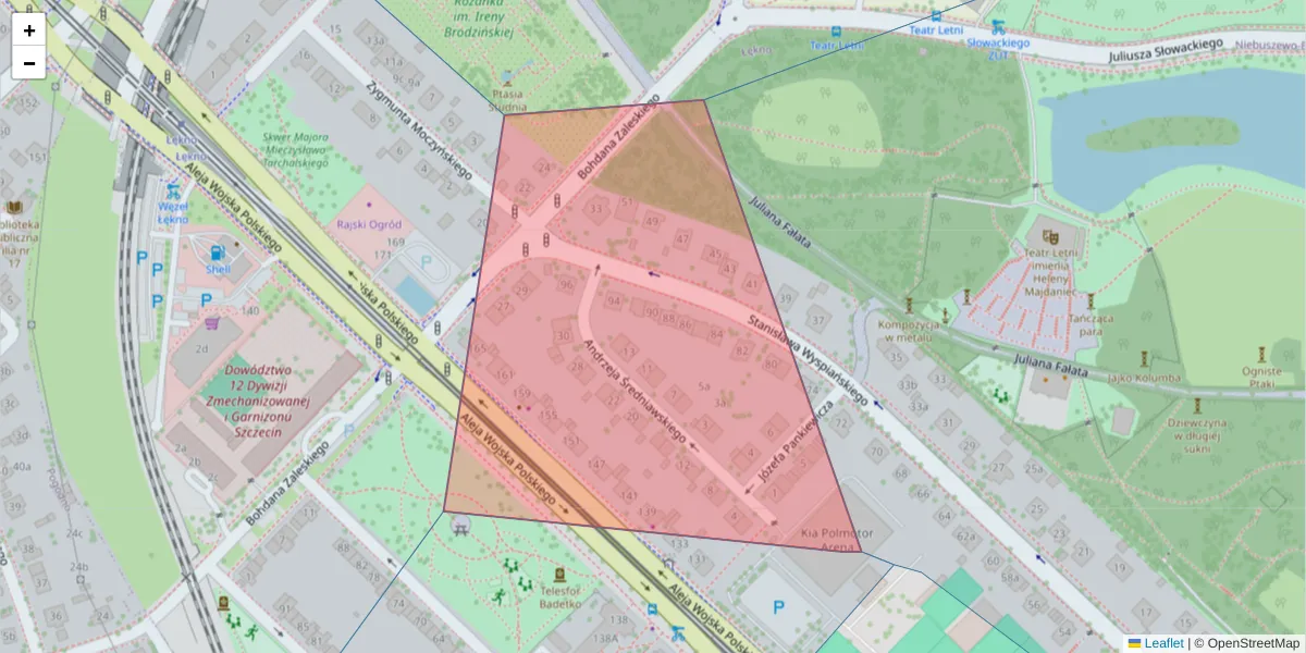 Szczegółowa mapa kodu pocztowego 70-493 z granicami, sąsiednimi kodami pocztowymi i urzędami pocztowymi