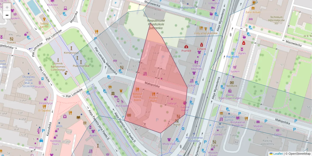 Szczegółowa mapa kodu pocztowego 70-513 z granicami, sąsiednimi kodami pocztowymi i urzędami pocztowymi