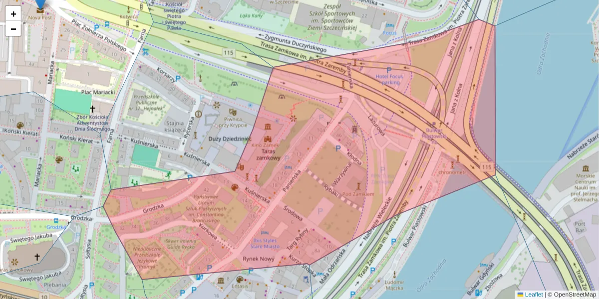 Szczegółowa mapa kodu pocztowego 70-535 z granicami, sąsiednimi kodami pocztowymi i urzędami pocztowymi