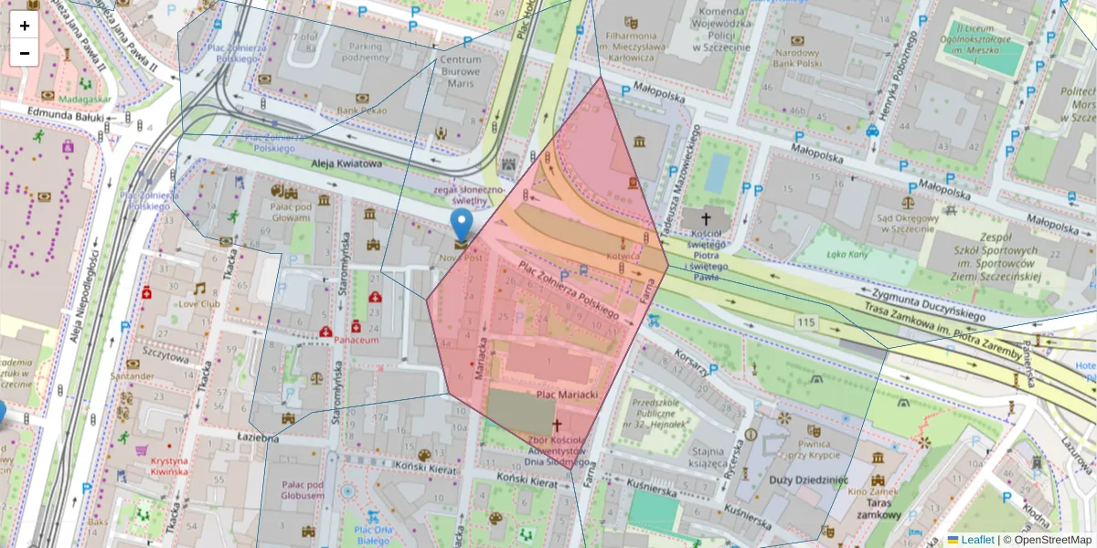 Szczegółowa mapa kodu pocztowego 70-546 z granicami, sąsiednimi kodami pocztowymi i urzędami pocztowymi