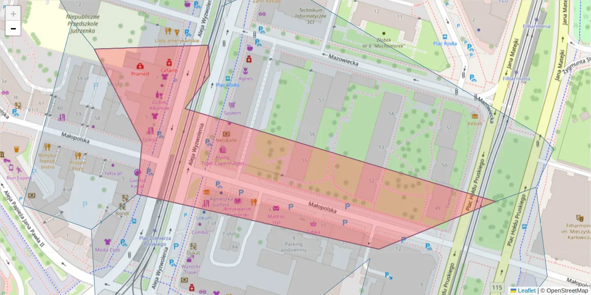 Szczegółowa mapa kodu pocztowego 70-552 z granicami, sąsiednimi kodami pocztowymi i urzędami pocztowymi