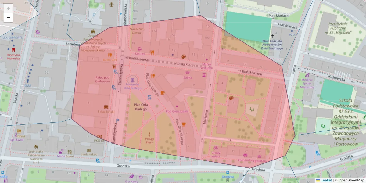 Szczegółowa mapa kodu pocztowego 70-562 z granicami, sąsiednimi kodami pocztowymi i urzędami pocztowymi