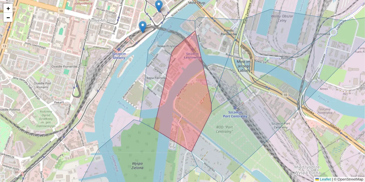 Szczegółowa mapa kodu pocztowego 70-631 z granicami, sąsiednimi kodami pocztowymi i urzędami pocztowymi