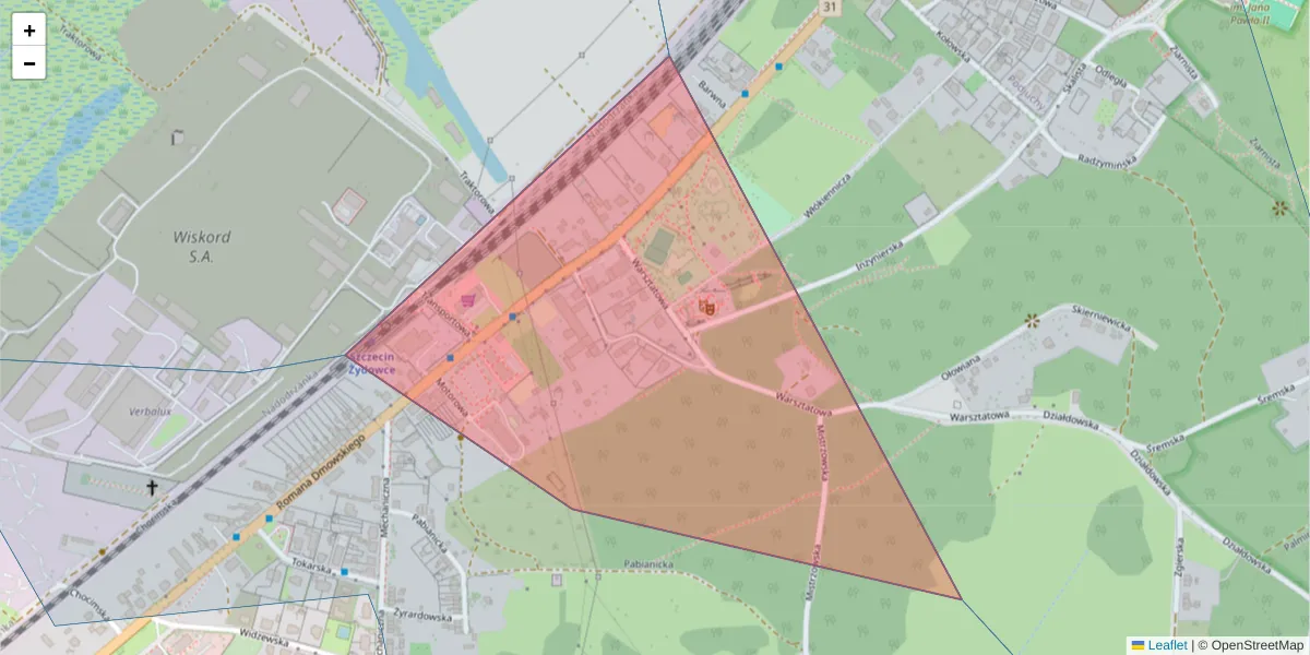 Szczegółowa mapa kodu pocztowego 70-714 z granicami, sąsiednimi kodami pocztowymi i urzędami pocztowymi