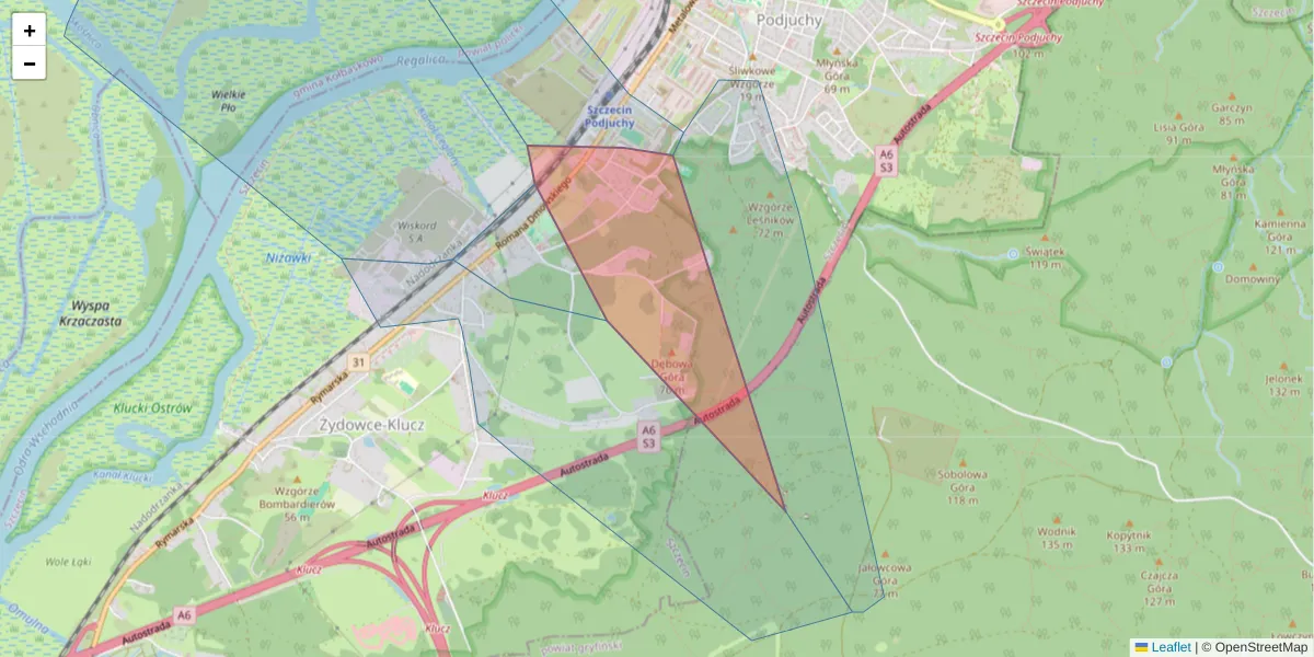 Szczegółowa mapa kodu pocztowego 70-721 z granicami, sąsiednimi kodami pocztowymi i urzędami pocztowymi