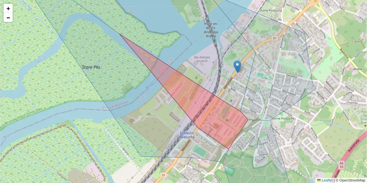 Szczegółowa mapa kodu pocztowego 70-725 z granicami, sąsiednimi kodami pocztowymi i urzędami pocztowymi
