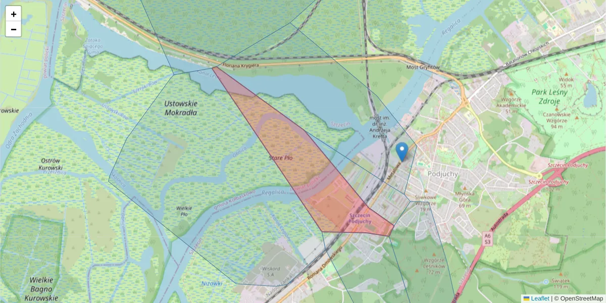 Szczegółowa mapa kodu pocztowego 70-726 z granicami, sąsiednimi kodami pocztowymi i urzędami pocztowymi