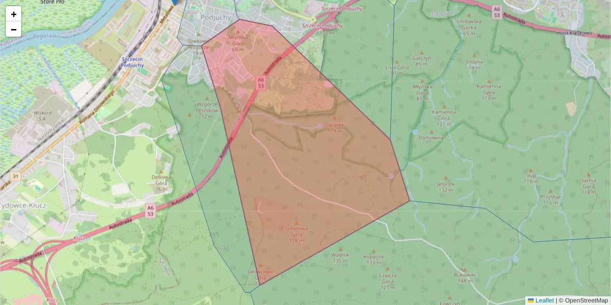 Szczegółowa mapa kodu pocztowego 70-733 z granicami, sąsiednimi kodami pocztowymi i urzędami pocztowymi