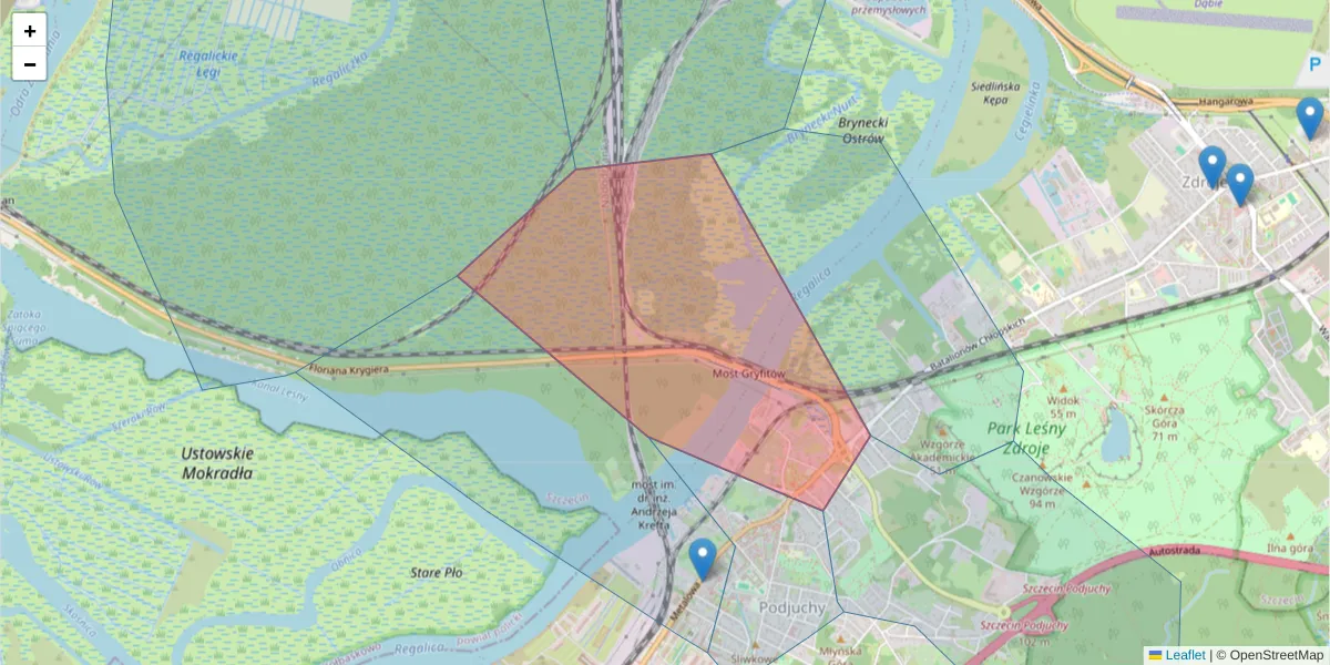 Szczegółowa mapa kodu pocztowego 70-747 z granicami, sąsiednimi kodami pocztowymi i urzędami pocztowymi