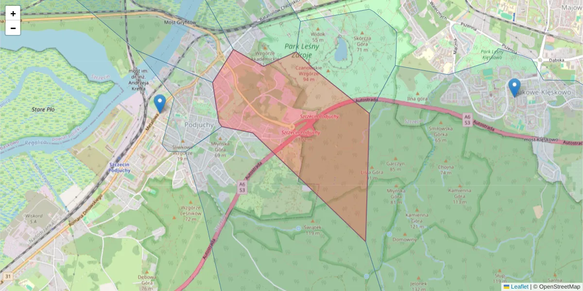 Szczegółowa mapa kodu pocztowego 70-752 z granicami, sąsiednimi kodami pocztowymi i urzędami pocztowymi