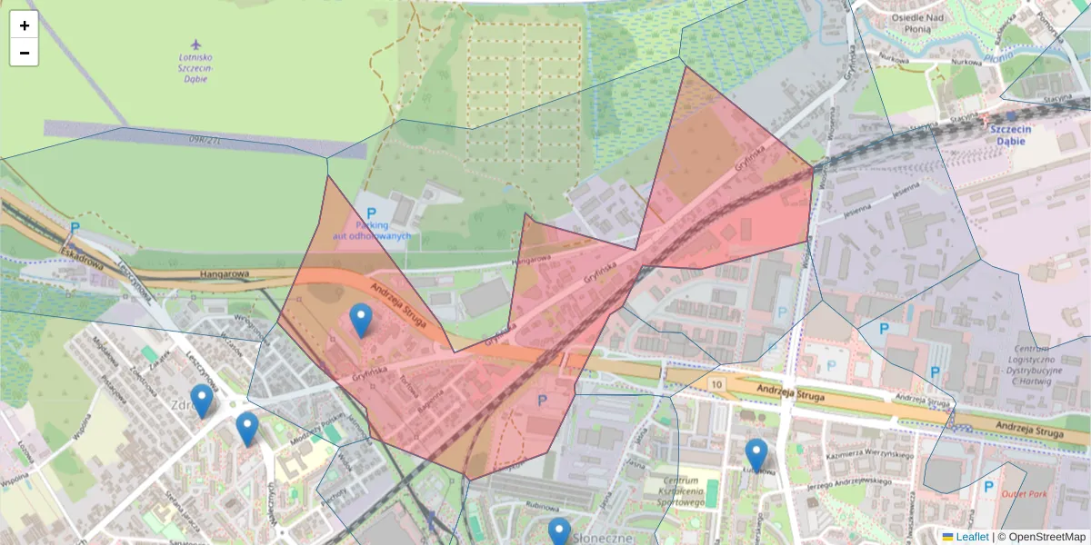 Szczegółowa mapa kodu pocztowego 70-772 z granicami, sąsiednimi kodami pocztowymi i urzędami pocztowymi
