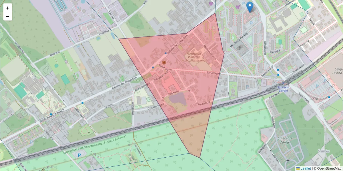 Szczegółowa mapa kodu pocztowego 70-775 z granicami, sąsiednimi kodami pocztowymi i urzędami pocztowymi