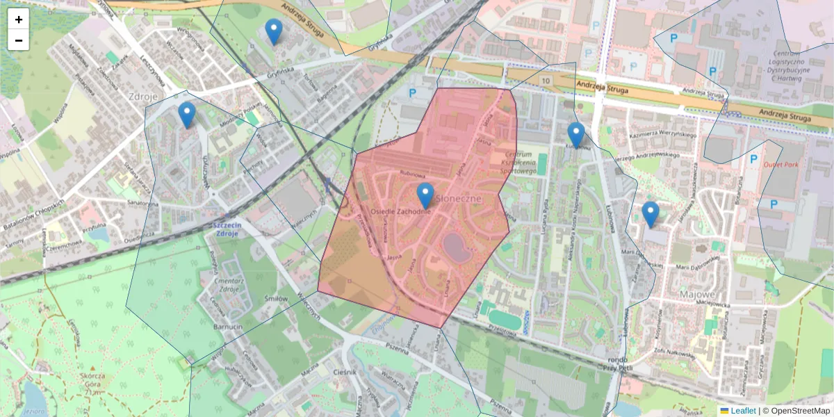 Szczegółowa mapa kodu pocztowego 70-777 z granicami, sąsiednimi kodami pocztowymi i urzędami pocztowymi