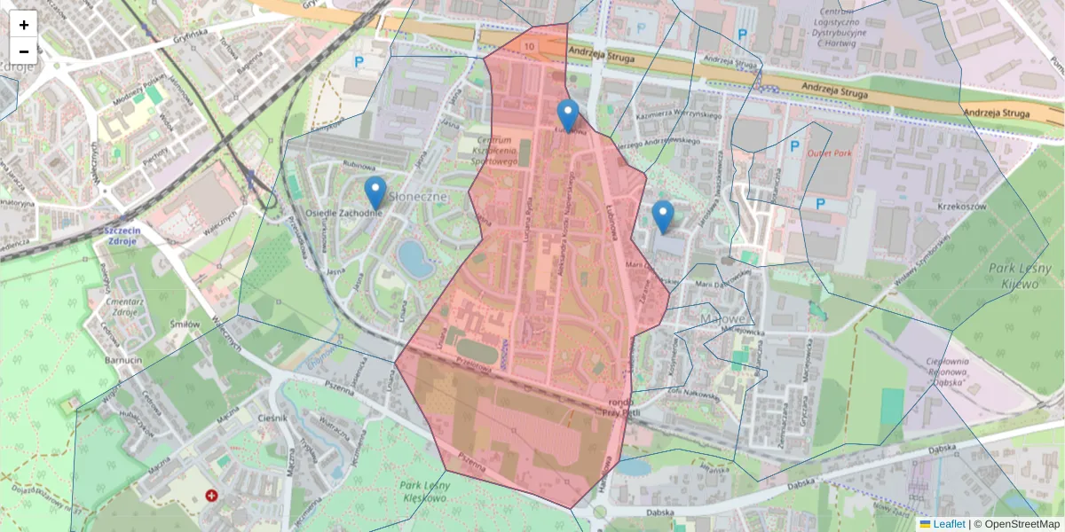 Szczegółowa mapa kodu pocztowego 70-783 z granicami, sąsiednimi kodami pocztowymi i urzędami pocztowymi