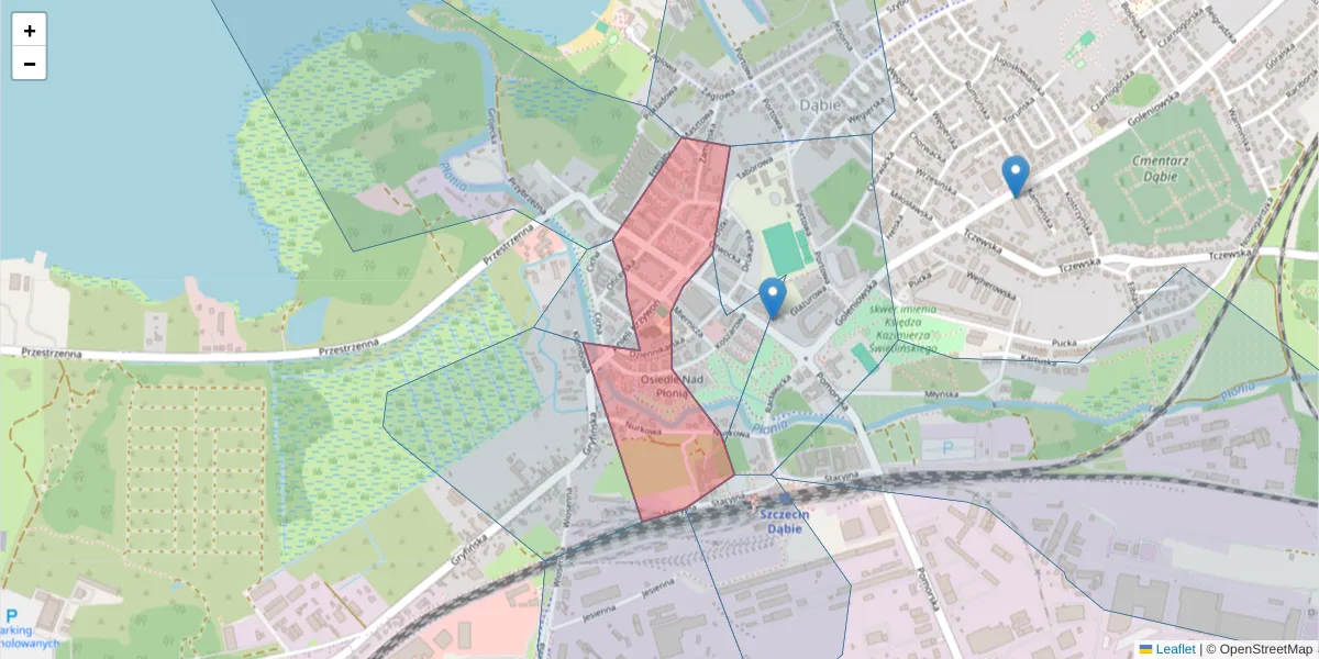 Szczegółowa mapa kodu pocztowego 70-820 z granicami, sąsiednimi kodami pocztowymi i urzędami pocztowymi