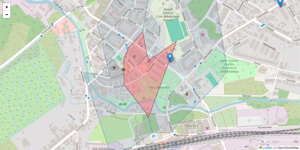 Szczegółowa mapa kodu pocztowego 70-825 z granicami, sąsiednimi kodami pocztowymi i urzędami pocztowymi