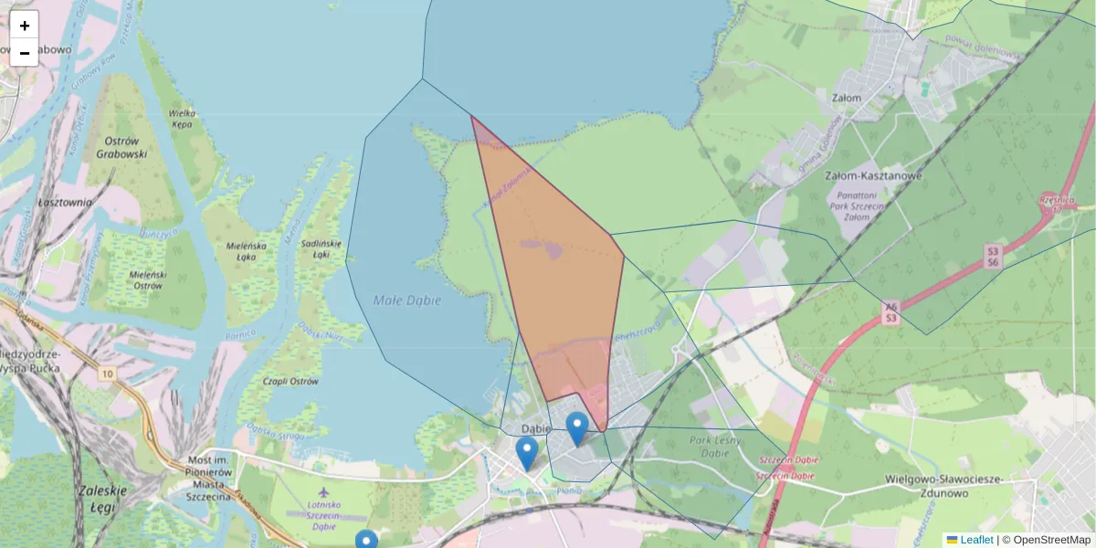 Szczegółowa mapa kodu pocztowego 70-843 z granicami, sąsiednimi kodami pocztowymi i urzędami pocztowymi