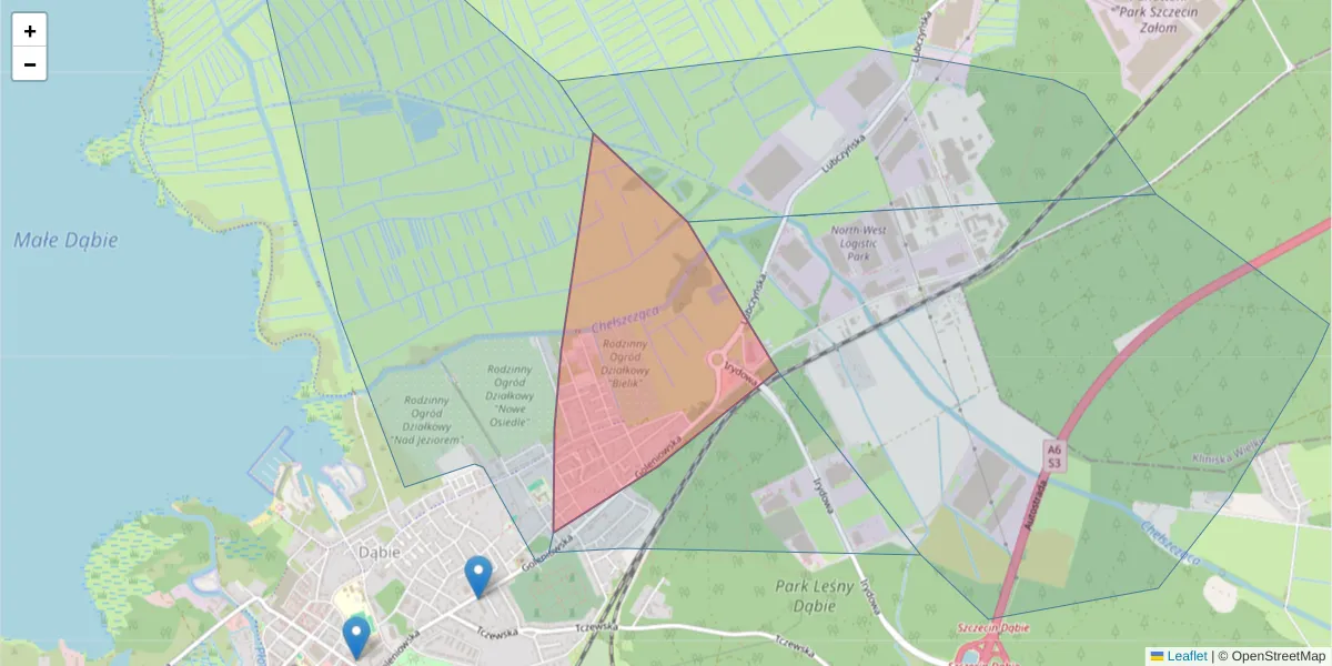 Szczegółowa mapa kodu pocztowego 70-845 z granicami, sąsiednimi kodami pocztowymi i urzędami pocztowymi