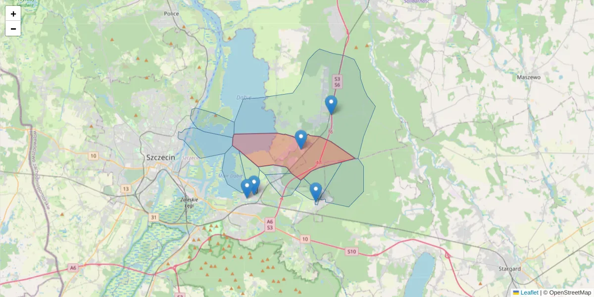 Szczegółowa mapa kodu pocztowego 70-895 z granicami, sąsiednimi kodami pocztowymi i urzędami pocztowymi